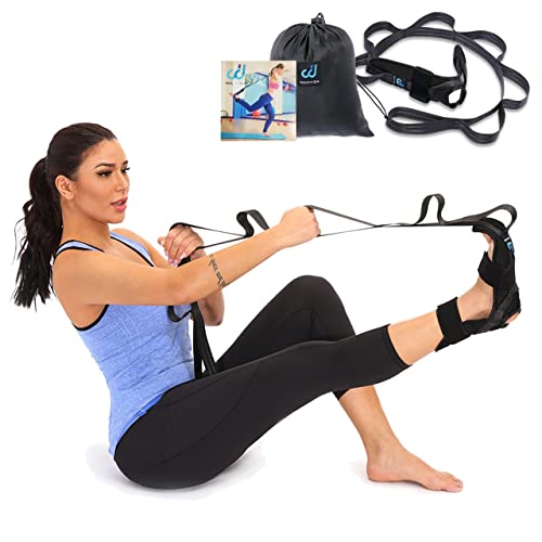 Foot and Calf Stretcher for Plantar Fasciitis, Achilles Tendonitis, Heel Spurs, Drop Foot. Yoga Stretching Strap for Leg, Thigh and Hamstring (Black)