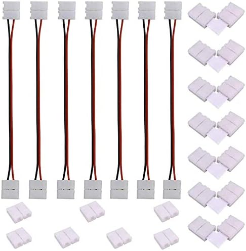 Solderless 2 Pin LED Strip Corner Connector Jumper for 10mm Wide SMD 5050 5630 Monochrome LED Tape Light Clip Connector L-Shape Adapter LED Ribbon Connection Cable (17cm Long) Quick Splitter