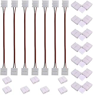 Solderless 2 Pin LED Strip Corner Connector Jumper for 10mm Wide SMD 5050 5630 Monochrome LED Tape Light Clip Connector L-Shape Adapter LED Ribbon Connection Cable (17cm Long) Quick Splitter