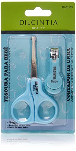 KIT BABY DILCINTIA BEAUTY, Tesoura e Cortador de Unhas, Aço Inox, Cabo Plástico Azul, Tamanho: Peque