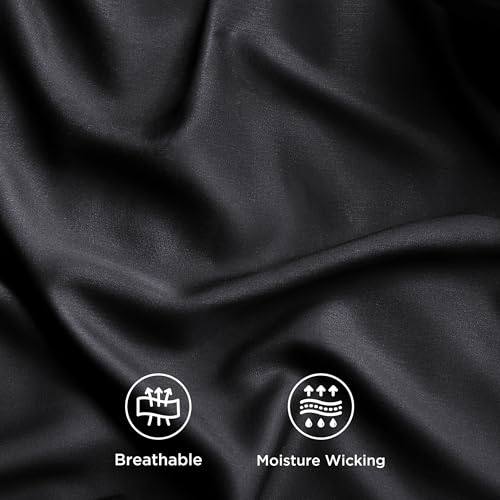 Image of Bedsure Cooling Sheets Twin XL, Rayon Derived from Bamboo, PureWoven, Breathable & Soft Twin XL Sheet Sets, Deep Pocket Up to 16 Inches, Hotel Luxury Silky Dorm Bedding for Hot Sleepers, Black