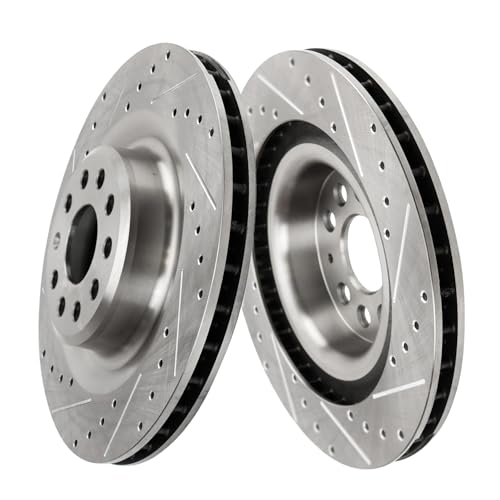 Image of Detroit Axle - Brake Rotors for 2016-2021 Tesla Model S Model X, Drilled and Slotted Disc Brake Rotors Replacement: 13.98 inch inch Front and 14.37 inch inch Rear Rotors