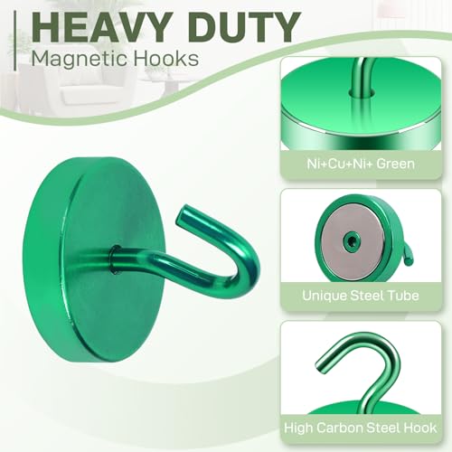 Image of Neosmuk Magnetic Hooks Steel Tube Design for Cruise,100lb+ Green,10 Pack