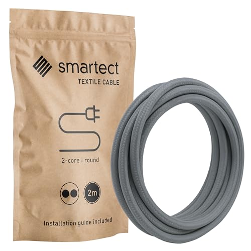 smartect Braided Cable, Dark Grey, 2 Metres 2 Core Electrical Cable (2 x 0.75mm²) Vintage Fabric Electrical Wire for your DIY project