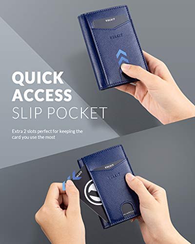 VULKIT Men's Credit Card Holder RFID Leather Double Wallet Pop Up Cases with Slots for Cards & Banknotes