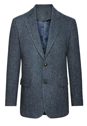 Men's Vintage Herringbone Blazer Two Button Business Casual Tweed Blend Sports Jacket2