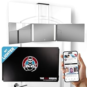 360 Grad-LED-Spiegel - Reisevariante mit verstellbaren Teleskophaken, perfekter Selbsthaarschnitt-Spiegel für Männer - 3-fach Spiegl zum Haareschneiden - Spiegl zum Schneiden Ihrer Haare