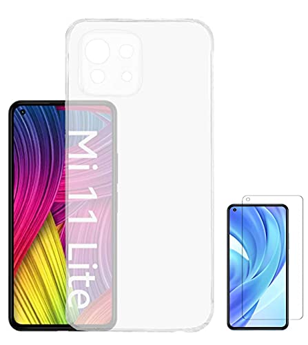 Image of Soft Flexible Silicone Back Cover Compatible with Xiaomi Mi 11 Lite, Transparent Case + Screen Guard