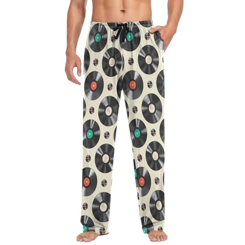 Men’s Records Pajama Pants with Pockets, Comfortable Lounge Sleep Bottoms#4153