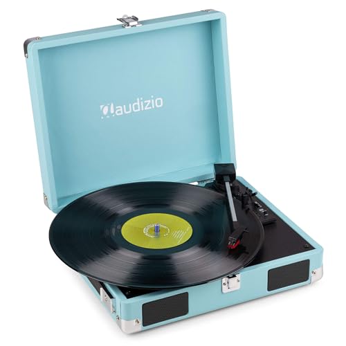 Audizio RP111BL Tocadiscos Retro en Maleta Azul con Altavoces Integrados, 3 velocidades 33/45/78 RPM, Cartucho cerámico, Salida RCA, Entrada Auriculares, portátil y Elegante