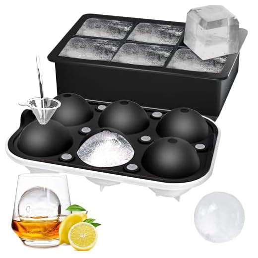 ROTTAY Ice Cube Trays (Set of 2), Sphere Ice Ball Maker with Lid & Large Square Ice Cube Maker for Whiskey, Cocktails and Homemade, Keep Drinks Chilled