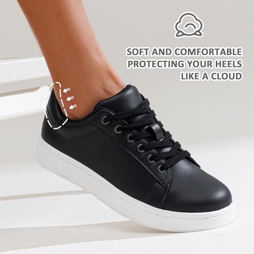 Vepose Black Women's Casual Fashion Sneakers Memory Foam Cute Tennis Shoes Low Top Lace Up Comfortable Walking Footwear for Everyday Work Travel, Size 08 (8002 Black 08)