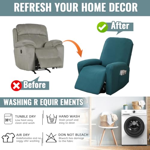 Abzdung Copripoltrona Relax Reclinabile Universale, Jacquard Fodere Poltrona Relax Elasticizzato Copripoltrona 1 Posto Con Tasca Copripoltrona Reclinabile Fodere Per Poltrone Rimovibile(A) - 5