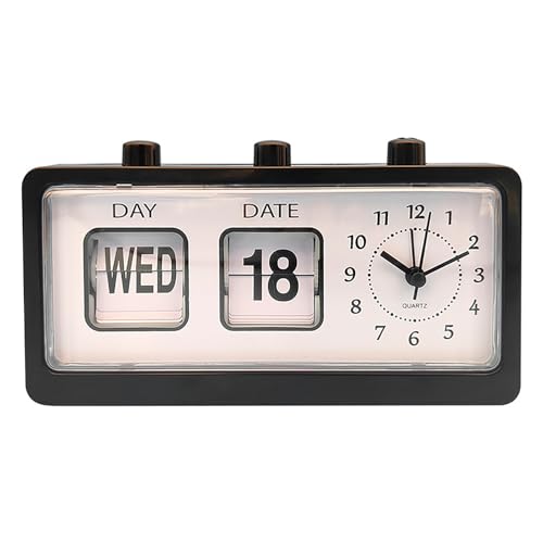 CHIZISX Klassischer mechanischer Retro-Wecker mit manuellem umgeschlagenem Kalender, Datum, Tag, Uhrzeit, Anzeige für Wohnzimmer oder Büro