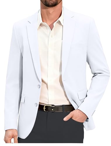 Men's Sport Coats and Blazers White Blazer Regular Fit 2 Buttons Suit Jacket for Casual Business Wedding Prom Jackets XL