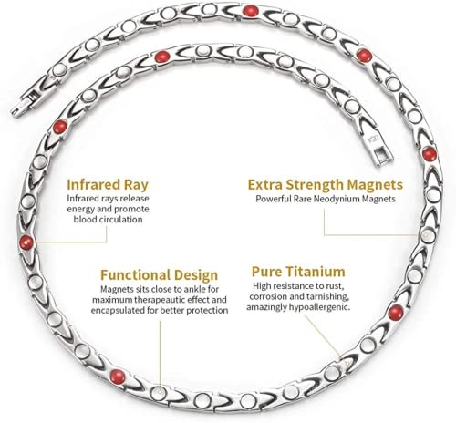 Wollet Women's Titanium Necklace 3 In 1 Magnetic Solid Germanium Infrared 21" 5Mm Chain (Silver) Jewelry #TOP2