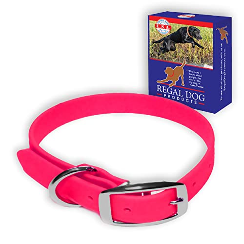 Regal Dog Products Medium Pink Waterproof Dog Collar With Heavy Duty Double Buckle & D Ring | Vinyl Coated, Custom Fit, Adjustable Pet Collars | Comes In Other Sizes For Puppy Small And Large Dogs #TOP6