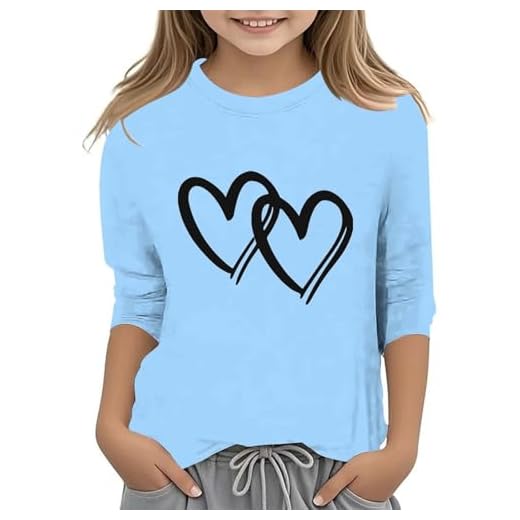 T Shirt Manche mi Longue Enfant Fille 3-13 Ans Tee Shirt Love été Ado Fille Imprimé Mignon Tunique Fille Pas Cher Chic Leger Confortable Casual Sport Jogging Chemisier (Light Blue, 10-11 Years)