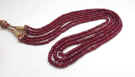 Natural 4mm Ruby Jade Faceted Rondelle Bead Necklace – 3 Strands, 16–19" Adjustable Tassel Clasp Wedding Jewelry for Women