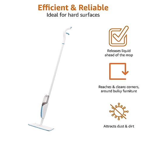 Amazon Basics Spray Mop, 1 Mop & 1 Reusable Microfiber Cloth, Blue & White - Image 3