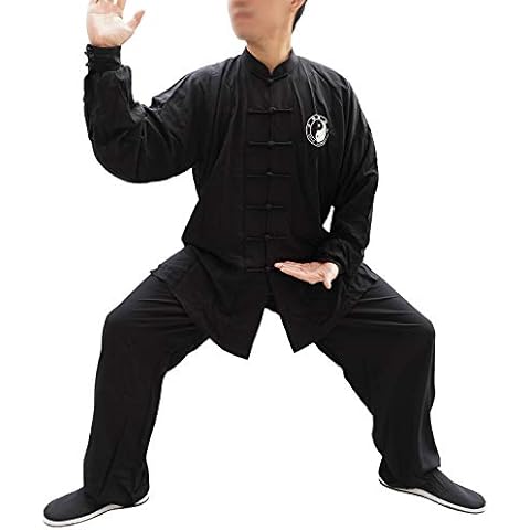 Dee Plus Tai Chi Uniform Men Women Kung Fu Suit Cotton Martial Art Clothing, Long sleeve, Chinese Traditional Uniforms Zen Meditation for Tai Chi and Wing Chun Wu Shu Meditation and Qigong Black (L) Cover