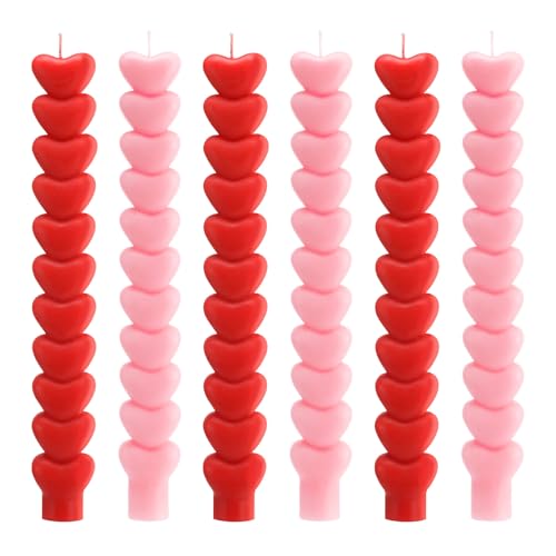 Nuanchu 6 Pcs Valentine Heart Taper Candles 10 Inch Tall Pink Red Candlestick Valentine's Day Unscented Heart Candle for Gifts Home Mantle Decor Bachelorette Wedding Party Supplies