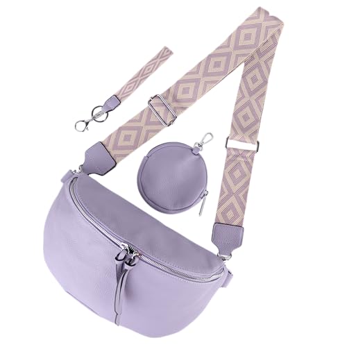 MIRROSI® Bauchtasche Damen, Veganleder 30x19x10cm, Umhängetasche, Brusttasche, Crossbody bag, Kunstleder leder, verstellbare Schulterriemen Bohemian Style (Flieder)