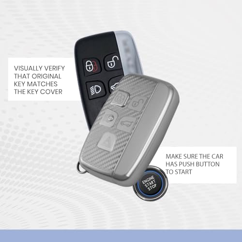 Image of keyzone Silverstar TPU Smart Key Cover with Keychain made for Jaguar XF, XJ, XE, F-PACE, F-Type, made for Range Rover Evoque, Velar, Discovery, LR4, Sport, 5-Button smart key (Silver)