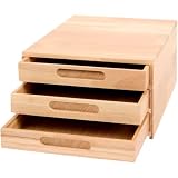 Organizer da Scrivania in Legno con 3 Cassetti, Formato A4 Schedario Scuola Ufficio, Scatola Porta Oggetti da Scrivania per Organizzazione e Stile, Legno Albero della Gomma Pregiato, Rovere Chiaro