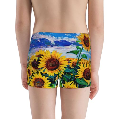 Boys' Cotton Boxer Brief Soft Underwear-Landscape With Sunflowers3