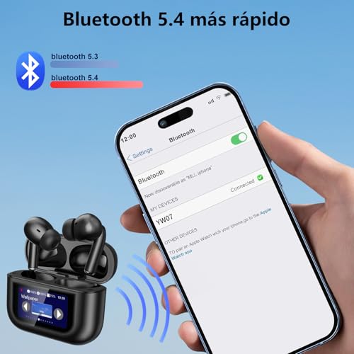 Auriculares Bluetooth, 2025 LED Full Color Touch Screen Wireless Earbuds, Inalámbricos Earbuds Bluetooth 5.4 in Ear, ANC+ENC Noise Cancelling, 13 Pantalla Conmutable, Auriculares con Pantalla (Negro) - imagen 7