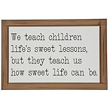 Hobby Lobby Wall Decor Sign, Wood Frame, Sweet Life Lessons Quote, 5x8.25 inches, White and Brown, Inspirational Motivational Classroom Wood Desk Decor