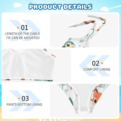 Girls' Bikini Set, Cartoon Rabbit Squirrel Fox Owl Leaf Kids Swimsuit 2 Pcs Beach Bathing Suit3