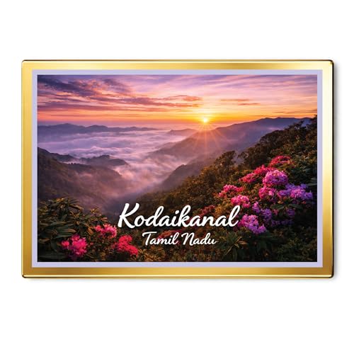 Image of Decorative Fridge Magnet with Glowing Border | Pack of 1 (Kodaikanal, Tamil Nadu, 3x2 inch - Golden Border)