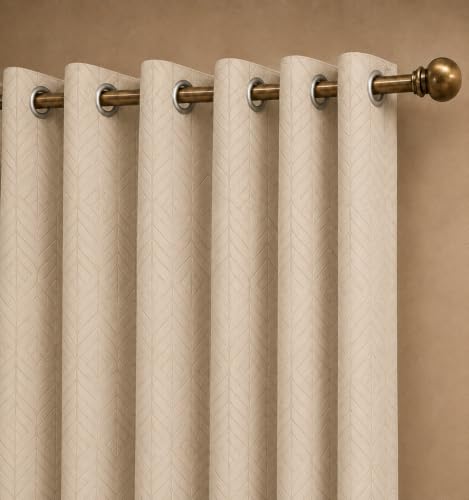Image of LINENWALAS 100% True Blackout Door Curtains 7.5 Feet Long Set of 2 |Embossed Herringbone Leaf Design |Room Darkening Curtain |Thermal Insulated Curtains for Living Room, Bedroom (129 x 229 cm, Beige)