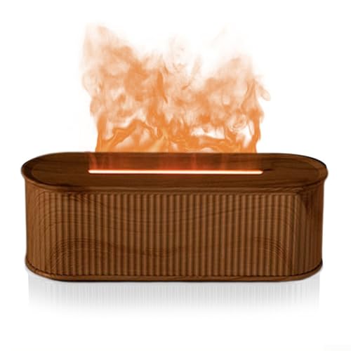 Honseadek Difusor de aceite esencial de llama humidificador, 7 colores cambiantes, sin agua, apagado automático (grano de madera profundo)