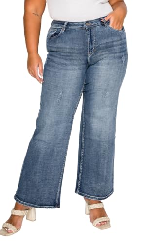 Plus Size Baggy Jeans for Women - High Waisted Stretchy Denim Trousers with Wide Leg & Comfort Fit3