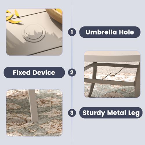 Image of VICLLAX 53 inch Round Patio Table, Outdoor Dining Table for 8 with Umbrella Hole for Garden Lawn Deck Backyard, Sandshell
