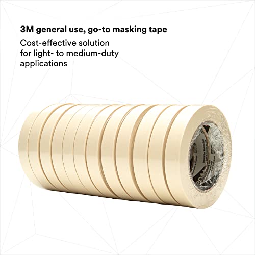 Image of 3M General Use Masking Tape 201+, Crepe Paper, Low Unwind, Clean Removal, Easy Tear, Resist Slivering, Tan Color, 18 mm x 55 m, 4.4 mil, 48 /Case