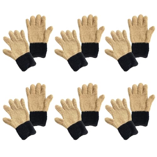 (RONGUI) 大掃除グッズ お掃除手袋 マイクロファイバー 雑巾 ウエス 埃取り 窓 ブラインド 掃除 手袋 作業用 (茶色12枚6組)