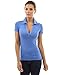 PattyBoutik Women V Neck Short Sleeve Polo Shirt (Blue Medium)