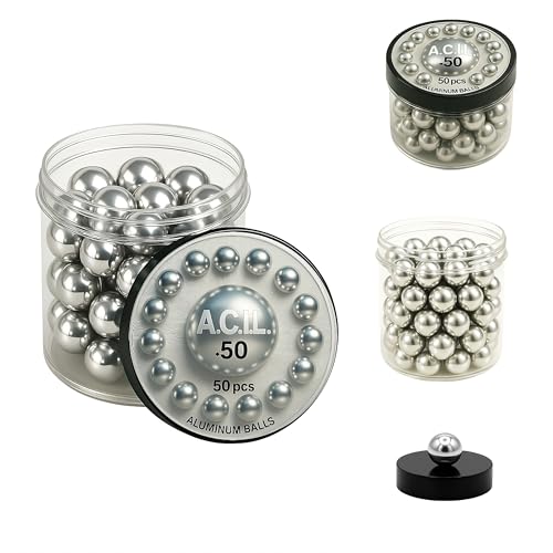 Premium Aluminum Balls in 50 Caliber – 12.5mm Precision-Machined Projectiles (50pcs) – Solid Aluminum Ammo for HDR & HDP Pistols – Reusable, Polished...