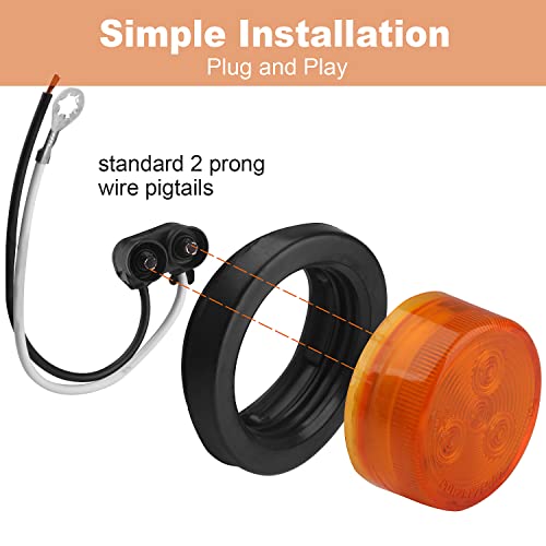 10Pcs 2 Inch Round Led Marker Lights, 2 Inch Round Trailer Led Side Marker And Clearance Marker Lights 4 Led Sealed Flush Mount With Rubber Grommets And 2 Prong Wire Pigtails Waterproof (5Red+5Amber) #TOP4