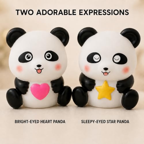 Image of Cute Panda Night Light Lamp Battery Operated Table and Desk Decorations Gift Pandas (Heart & Star)