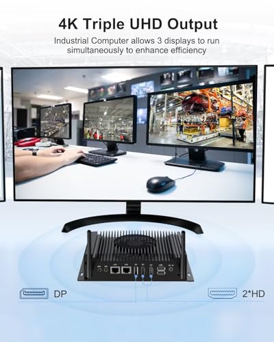 Image of WEIDIAN Industrial Mini PC Win 11 Pro Core i7 10510U 64GB RAM 1TB SSD, (Fan Cooling) Industrial Mini Desktop Computer GPIO, 4K 2HD+DP, 2LAN, 2COM RS232 /422 /485, 6USB WiFi6&BT5.2 Auto Power On