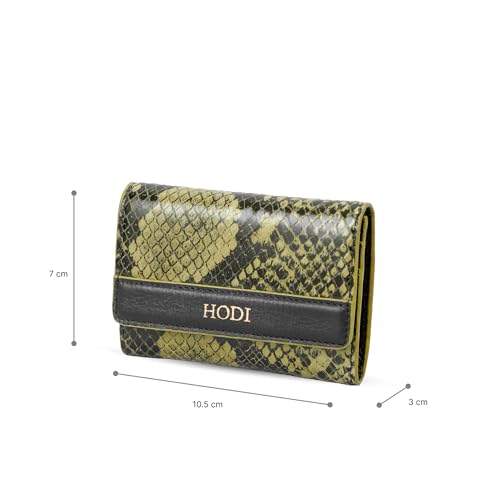 HODI Women's Snake Print Card Wallet | Genuine Foil Leather | Faux Suede Lining | Fashion Cash Coin Card Holder Ladies Hand Purse, Olive, Casual4