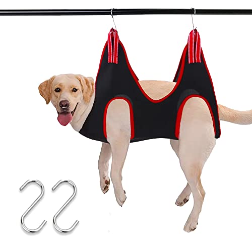Petilet ペット グルーミングハンモック 拘束バッグ 犬 爪切り 吊り 暴れ防止 メッシュネット 犬猫トリミング 吊り上げ 爪切り ハンモック ハーネス 歯磨き シャンプー 耳掃除 ペット美容 ハンモック お風呂 ペット用品 小型犬 猫 可愛い (M