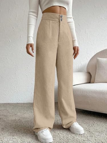 Image of Women's Wide Leg Bottomwear with Pocket || Corduroy Mid Rise Loose & Relaxed Fit Casual Korean Baggy Trousers for Woman Elegant Workwear for Office, College & Events