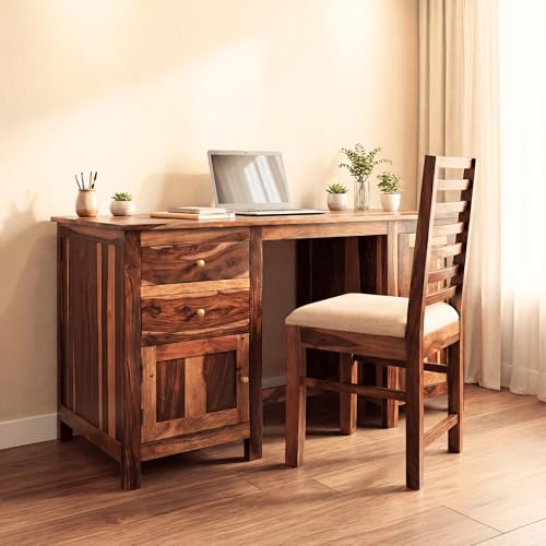 Image of SONA ART & CRAFTS Solid Sheesham Wood Study Table for Students Big Size with 2 Drawers & 2 Doors Wooden Study Desk Table with Chair for Home Work Office Computer Desk (Natural Teak Finish)