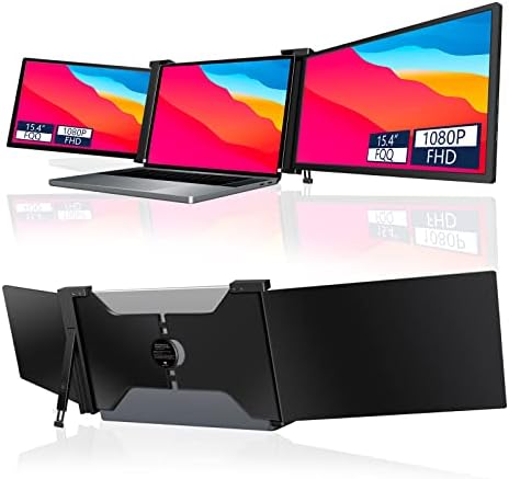 FQQ 15.4" Triple Portable Monitor, 1080P Full HD Laptop Screen Extender Full Function Type-C & Mini HDMI Ports, Plug & Play, IPS Dual Portable Monitor for 15.6"-17.3" Laptop/Switch/Xbox, S20 Black